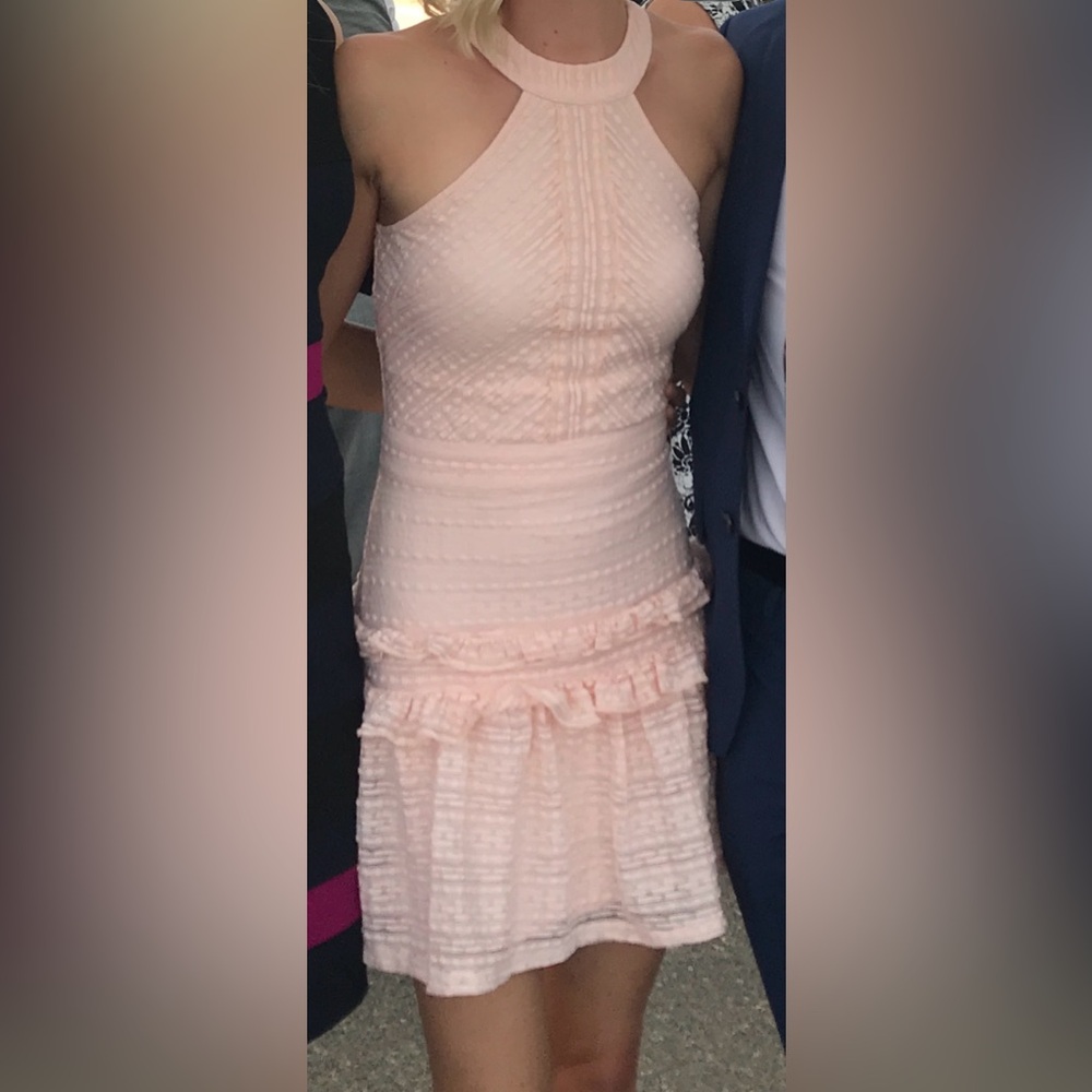 Bebe Ruffled Midi Dress in Blush Pink